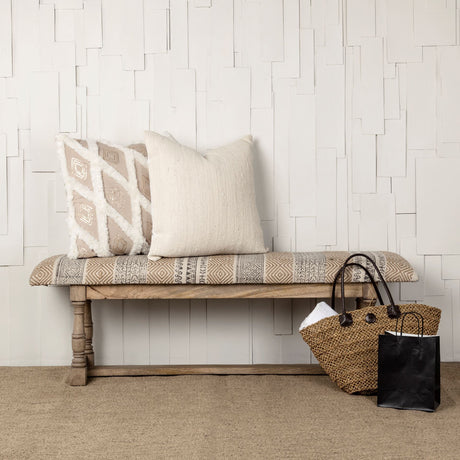 Greenfield II Patterned Tan Upholstered Wood Frame Accent Bench by Mercana at Eve Furniture