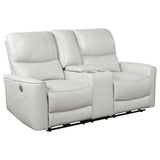 Greenfield Ivory Upholstered Power Reclining Loveseat with Console by Coaster at Eve Furniture