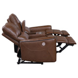 Greenfield Saddle Brown 2-Piece Upholstered Power Reclining Set by Coaster at Eve Furniture
