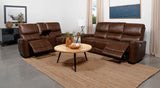 Greenfield Saddle Brown 2-Piece Upholstered Power Reclining Set by Coaster at Eve Furniture