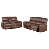 Greenfield Saddle Brown 2-Piece Upholstered Power Reclining Set by Coaster at Eve Furniture
