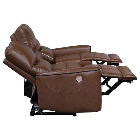 Greenfield Saddle Brown 2-Piece Upholstered Power Reclining Set by Coaster at Eve Furniture
