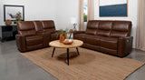 Greenfield Saddle Brown 2-Piece Upholstered Power Reclining Set by Coaster at Eve Furniture