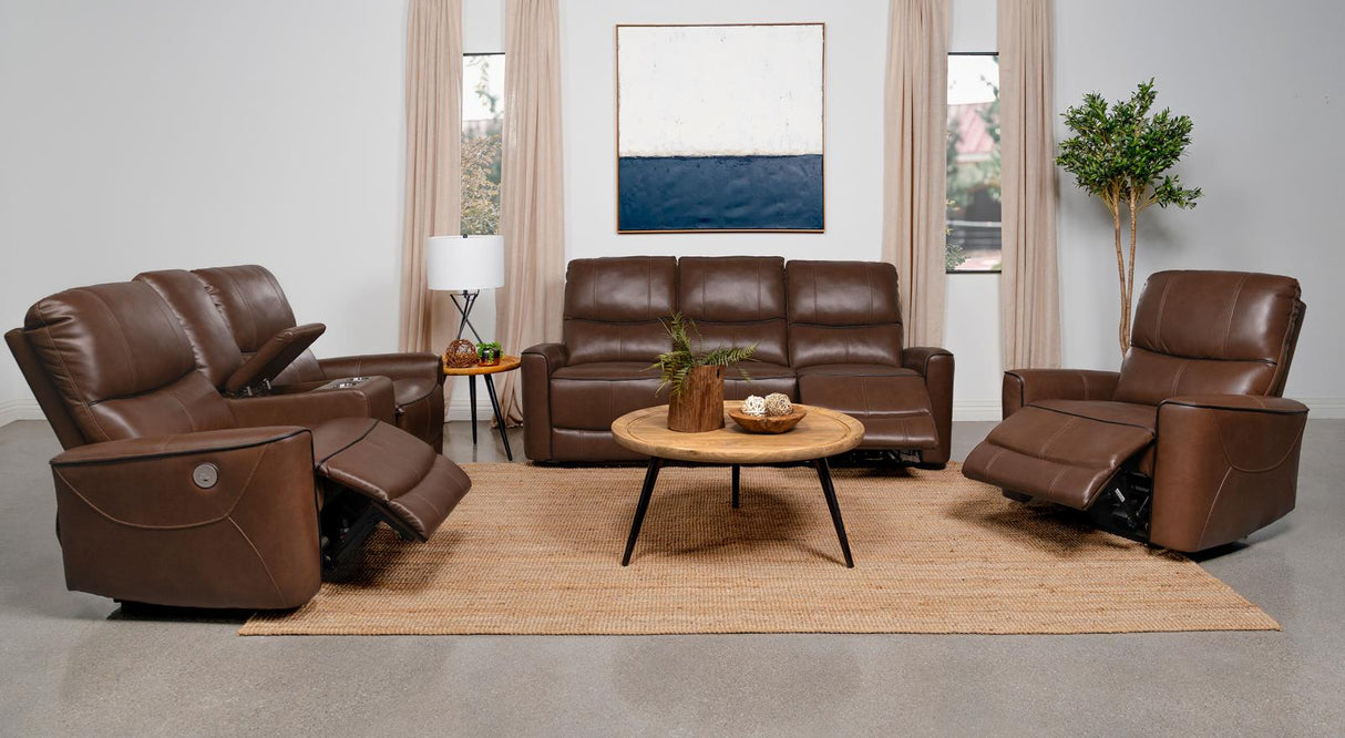 Greenfield Saddle Brown 3-Piece Upholstered Power Reclining Set by Coaster at Eve Furniture