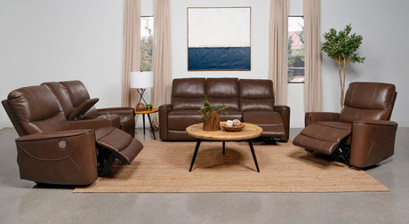 Greenfield Saddle Brown 3-Piece Upholstered Power Reclining Set by Coaster at Eve Furniture