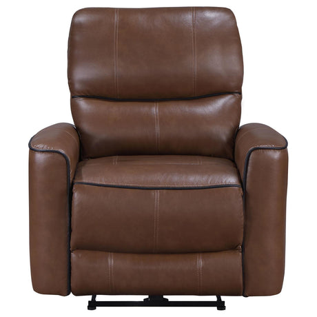 Greenfield Saddle Brown Upholstered Power Recliner Chair by Coaster at Eve Furniture