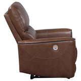 Greenfield Saddle Brown Upholstered Power Recliner Chair by Coaster at Eve Furniture