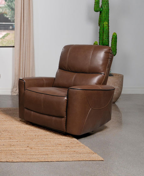 Greenfield Saddle Brown Upholstered Power Recliner Chair by Coaster at Eve Furniture