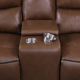 Greenfield Saddle Brown Upholstered Power Reclining Loveseat with Console by Coaster at Eve Furniture