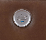 Greenfield Saddle Brown Upholstered Power Reclining Loveseat with Console by Coaster at Eve Furniture