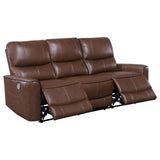 Greenfield Upholstered Power Reclining Sofa Saddle Brown by Coaster at Eve Furniture