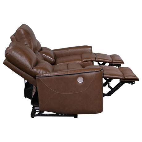 Greenfield Upholstered Power Reclining Sofa Saddle Brown by Coaster at Eve Furniture
