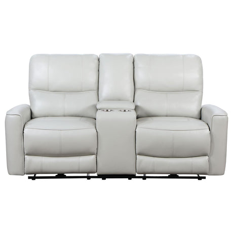 Greenfield Ivory Upholstered Power Reclining Loveseat with Console by Coaster at Eve Furniture