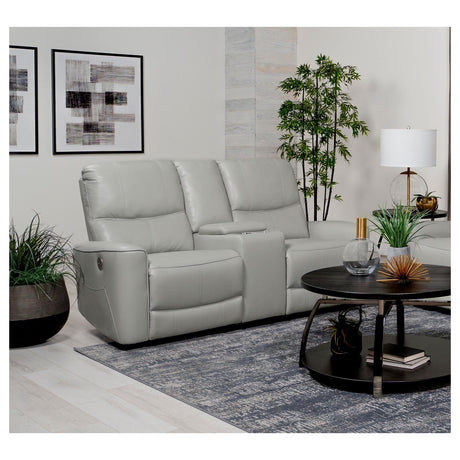 Greenfield Ivory Upholstered Power Reclining Loveseat with Console by Coaster at Eve Furniture