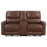 Greenfield Saddle Brown Upholstered Power Reclining Loveseat with Console by Coaster at Eve Furniture