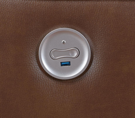 Greenfield Saddle Brown Upholstered Power Reclining Loveseat with Console by Coaster at Eve Furniture