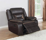 Greer Dark Brown Upholstered Tufted Reclining Living Room Set by Coaster at Eve Furniture