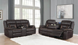Greer Dark Brown Upholstered Tufted Reclining Living Room Set by Coaster at Eve Furniture