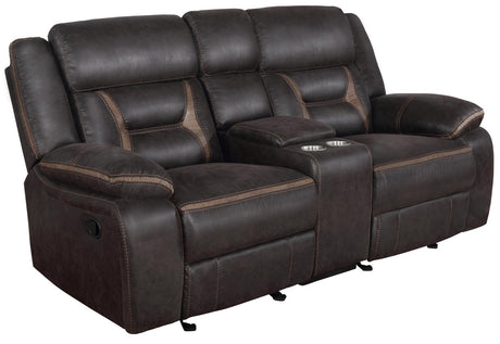 Greer Dark Brown Upholstered Tufted Reclining Living Room Set by Coaster at Eve Furniture