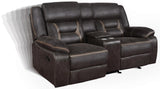 Greer Dark Brown Upholstered Tufted Reclining Living Room Set by Coaster at Eve Furniture