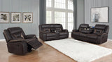 Greer Dark Brown Upholstered Tufted Reclining Living Room Set by Coaster at Eve Furniture