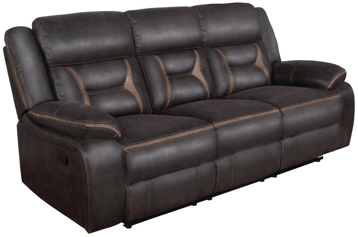 Greer Dark Brown Upholstered Tufted Reclining Living Room Set by Coaster at Eve Furniture
