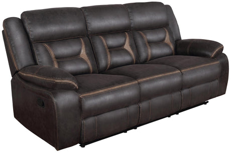 Greer Dark Brown Upholstered Tufted Reclining Living Room Set by Coaster at Eve Furniture