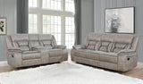 Greer Taupe Upholstered Tufted Reclining Living Room Set by Coaster at Eve Furniture