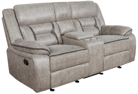 Greer Taupe Upholstered Tufted Reclining Living Room Set by Coaster at Eve Furniture