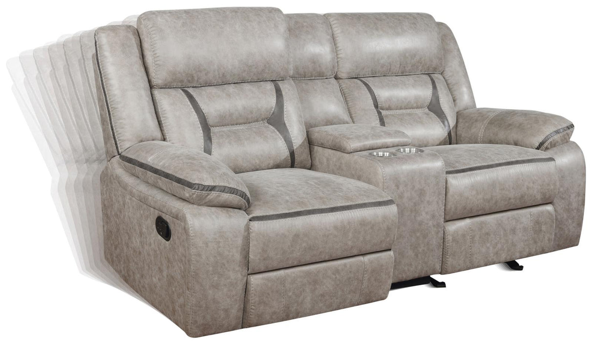 Greer Taupe Upholstered Tufted Reclining Living Room Set by Coaster at Eve Furniture