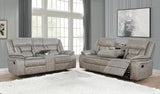 Greer Taupe Upholstered Tufted Reclining Living Room Set by Coaster at Eve Furniture