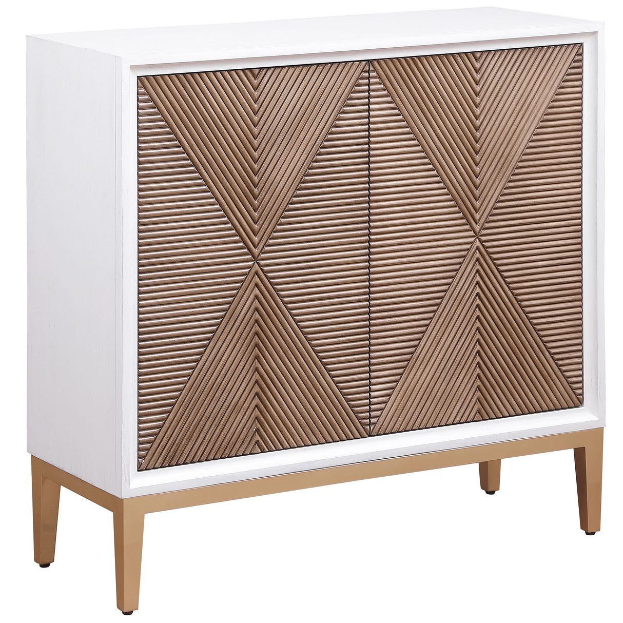 Gretchen White/Brown 2-Door Wood Fluted Parquet Cabinet