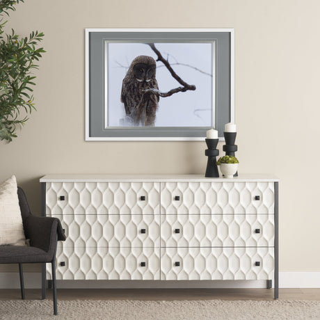Grey Owl by Chad Mackay a Hand Embellished Textured Framed Photo Art Print Matted under Glass by Mercana at Eve Furniture