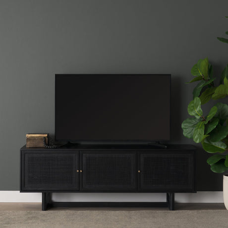 Grier Black Solid Wood W/ Black Cane Media Console by Mercana at Eve Furniture
