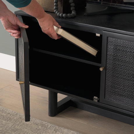 Grier Black Solid Wood W/ Black Cane Media Console by Mercana at Eve Furniture