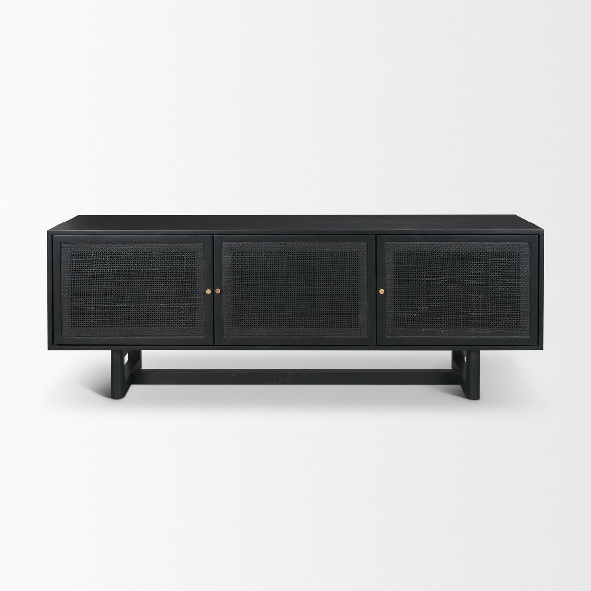 Grier Black Solid Wood W/ Black Cane Media Console by Mercana at Eve Furniture
