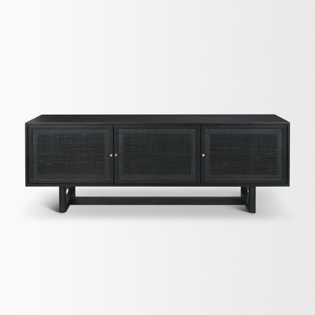 Grier Black Solid Wood W/ Black Cane Media Console by Mercana at Eve Furniture