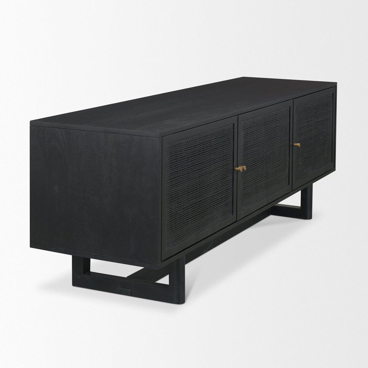 Grier Black Solid Wood W/ Black Cane Media Console by Mercana at Eve Furniture