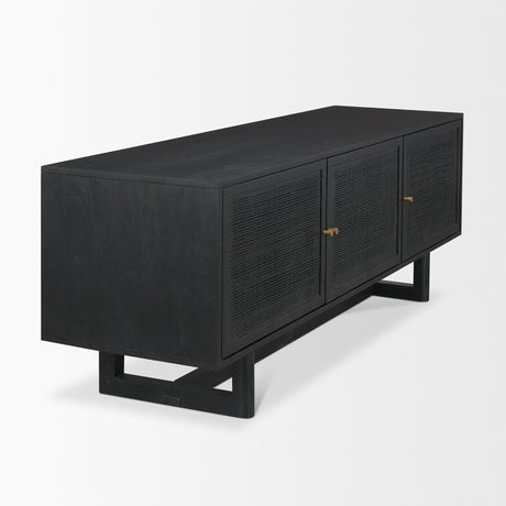 Grier Black Solid Wood W/ Black Cane Media Console by Mercana at Eve Furniture