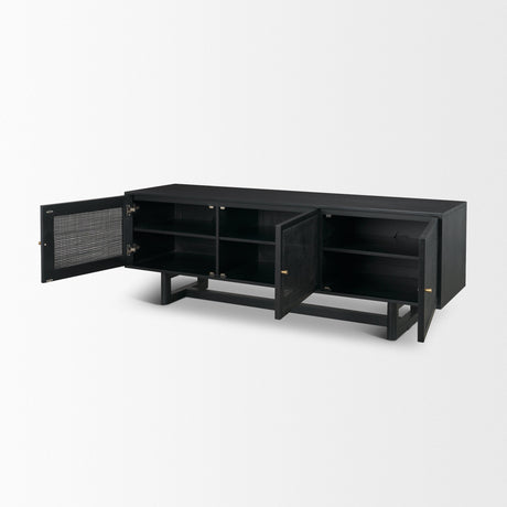 Grier Black Solid Wood W/ Black Cane Media Console by Mercana at Eve Furniture