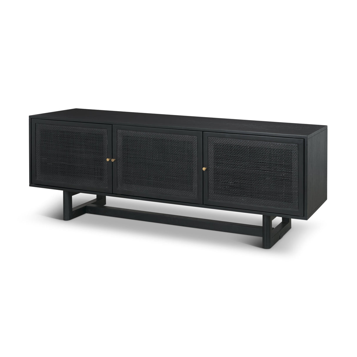 Grier Black Solid Wood W/ Black Cane Media Console by Mercana at Eve Furniture