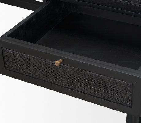 Grier Black Solid Wood W/ Black Cane Office Desk by Mercana at Eve Furniture