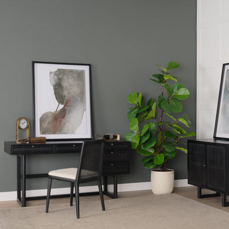 Grier Black Solid Wood W/ Black Cane Office Desk by Mercana at Eve Furniture