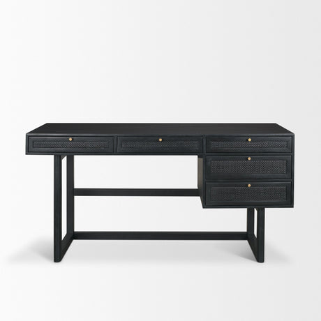 Grier Black Solid Wood W/ Black Cane Office Desk by Mercana at Eve Furniture