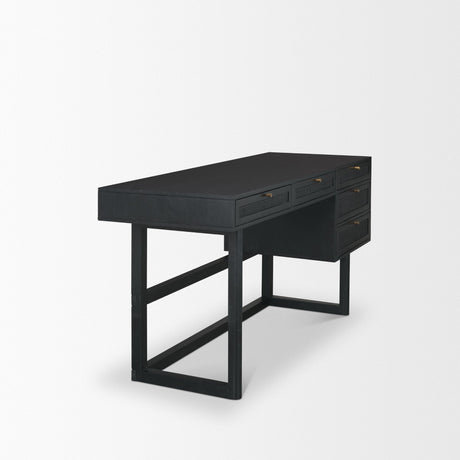Grier Black Solid Wood W/ Black Cane Office Desk by Mercana at Eve Furniture