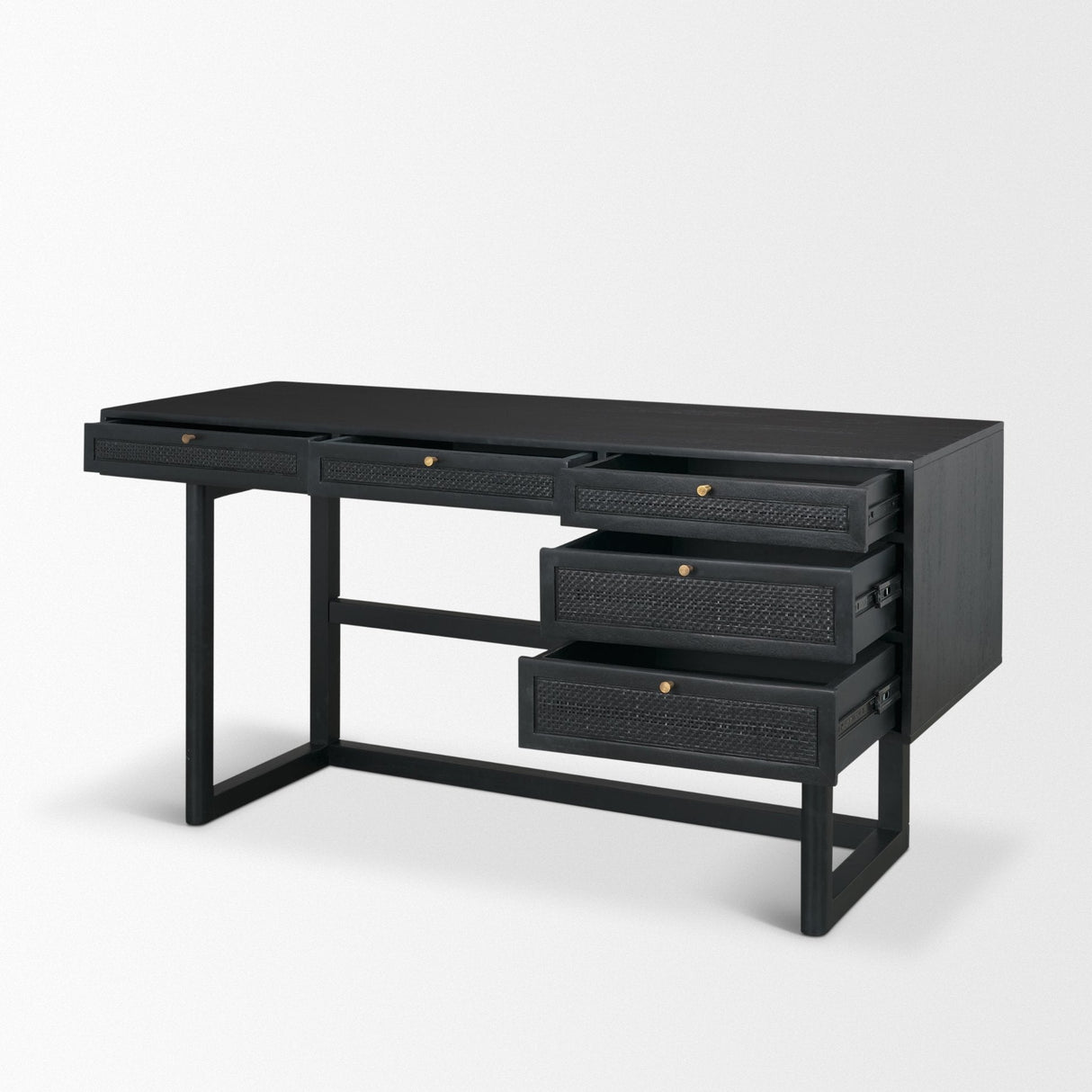 Grier Black Solid Wood W/ Black Cane Office Desk by Mercana at Eve Furniture