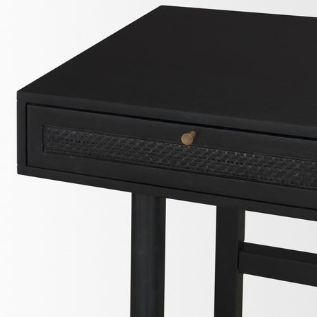 Grier Black Solid Wood W/ Black Cane Office Desk by Mercana at Eve Furniture