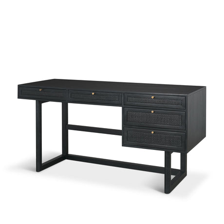 Grier Black Solid Wood W/ Black Cane Office Desk by Mercana at Eve Furniture