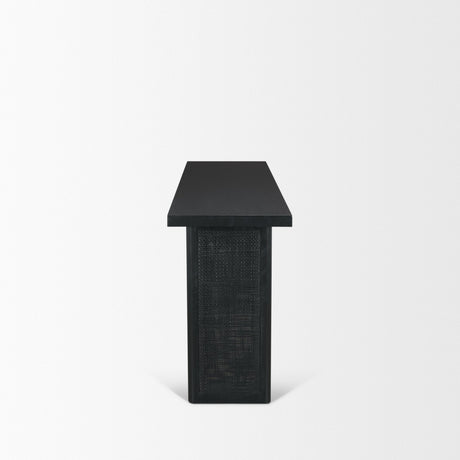 Grier Black Wood w/ Black Cane Console Table by Mercana at Eve Furniture