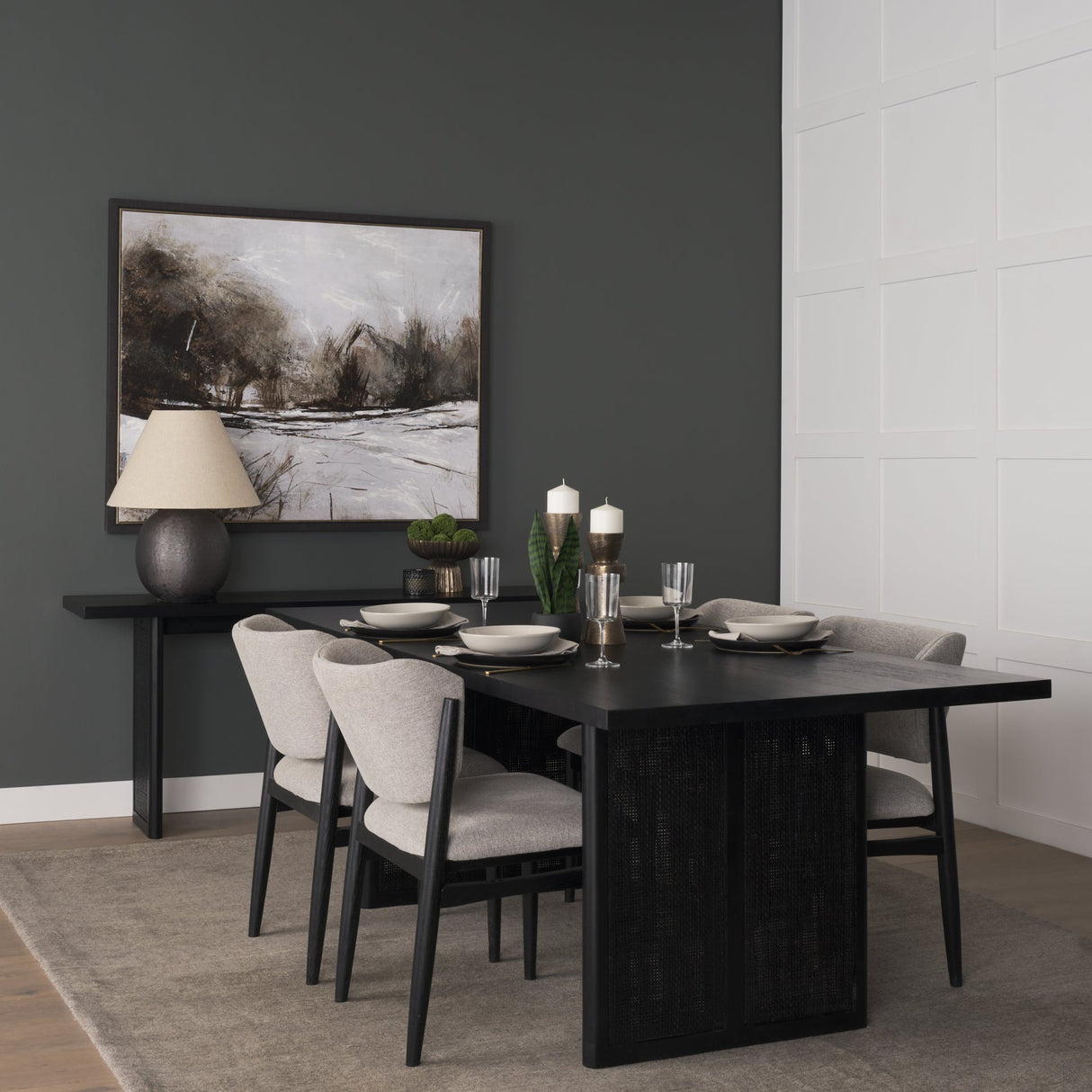 Grier Black Wood w/ Black Cane Console Table by Mercana at Eve Furniture
